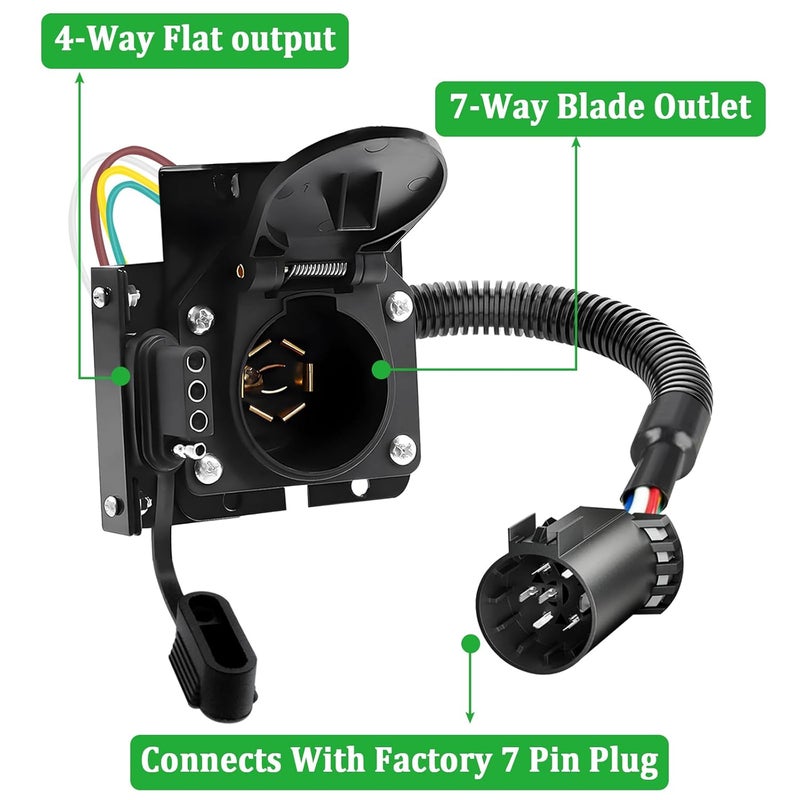 Seamaka 7 Way Trailer Plug,7-Way Blade and 4-Way Flat Trailer Wiring Adapter for Ford,Dual-Output 7 and 4 pin Truck Plug with Mounting Bracket for Truck RV - Image 2